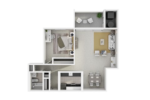 Floor plan for 1 bed, 1 bath, 670 sqft